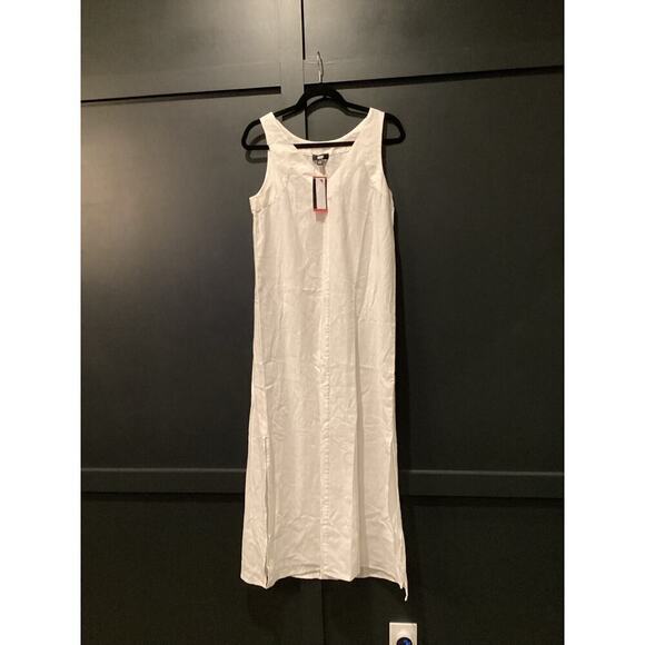 DKNY Linen V Neck long Maxi shift  Dress white sleeveless extra small nwt - Picture 6 of 8